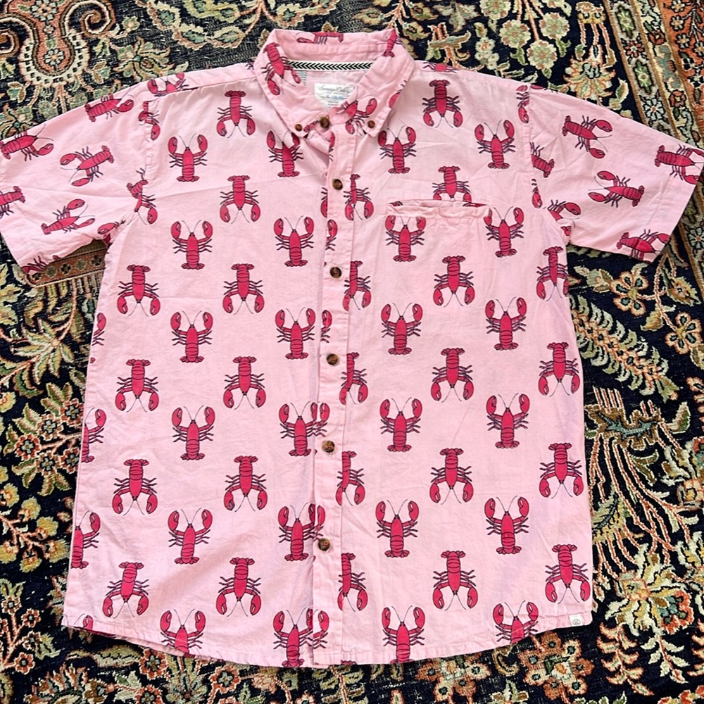 Sovereign Code pink lobster button down shirt